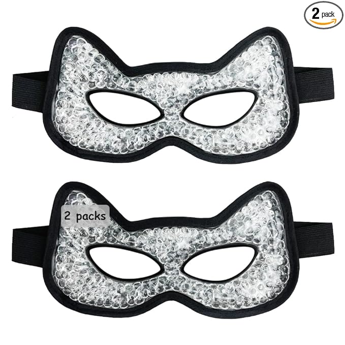 Cooling & Heating Eye Mask - Hot/Cold Use for Puffy Eyes, Headaches, Migraines, Sinus & Dark Circles (2 Packs Black)