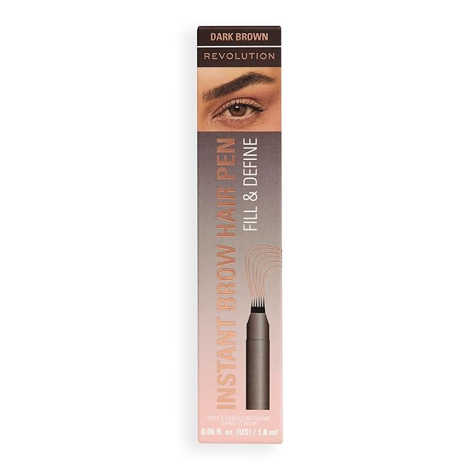 Revolution Instant Brow Hair Pen, Precision Applicator for Hair-Like Strokes, Long-Lasting Eyebrow Pen, Dark Brown, Vegan & Cruelty-Free, 0.06 fl oz (Pack of 2)
