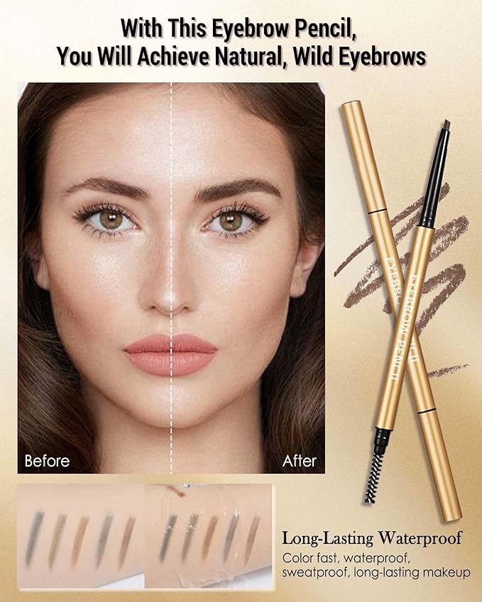 Black Eyebrow Pencil, 12Pcs Black Ultra-Fine Retractable Eye Brow Pencil,Long-Lasting Waterproof Eyebrow Tint Pen Kit for Define Shape and Fill Brow,Women's Mother's Day Makeup Gift Set for Women-01