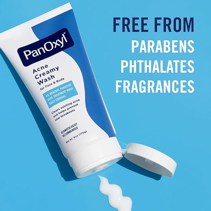 PanOxyl Antimicrobial Hydrating Acne Creamy Wash, 4% Benzoyl Peroxide, 6 Ounce (Pack of 2)