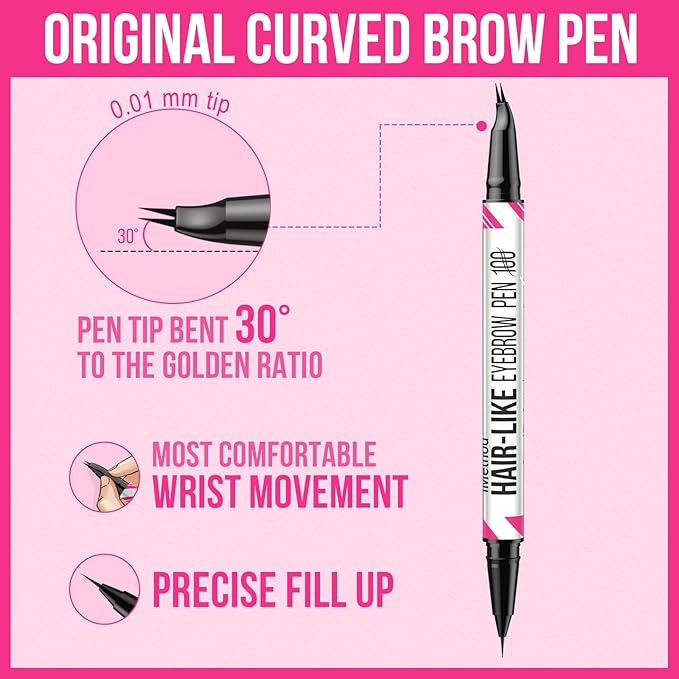 iMethod Curved Eyebrow Pen - Eyebrow Pencil, Brow Pencil 2-in-1 Dual-Ended Microblading Eyebrow Pen with Curved Tip and Precise Brush-Tip for Natural Hair-Like Brows, Last All-Day, Light Brown
