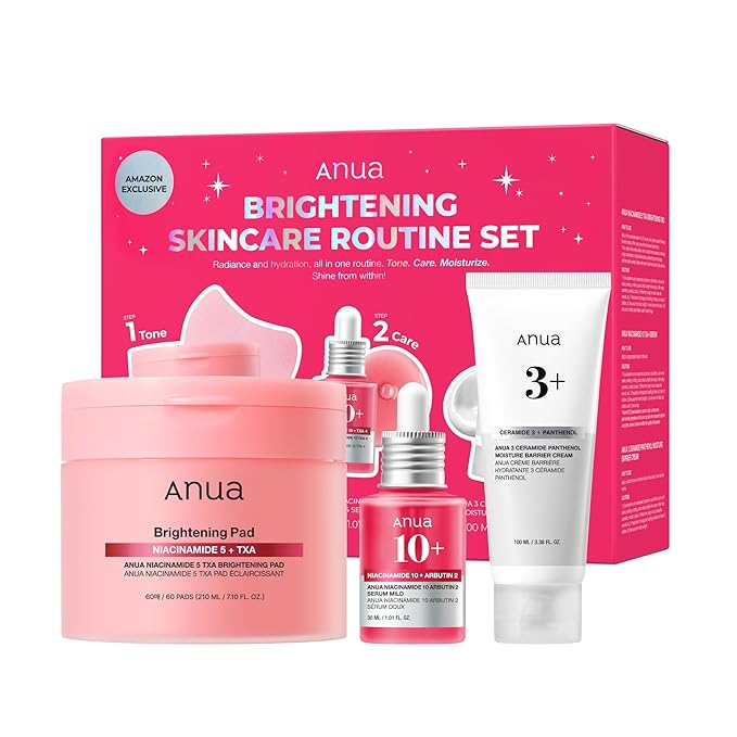 Anua Brightening Niacinamide Skincare Routine Set, Niacinamide TXA Toner Pad & Serum with Ceramide Face Moisturizer, Dark Spot Care & Hydration, Glass Skin Gift Set for Women, Korean Skincare Kit