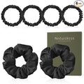 6PCS 100% Mulberry Silk Scrunchies Set, 2 Large and 4 Thin Silk Hair Ties for Women, No Damage Hair Accessories, Black, L