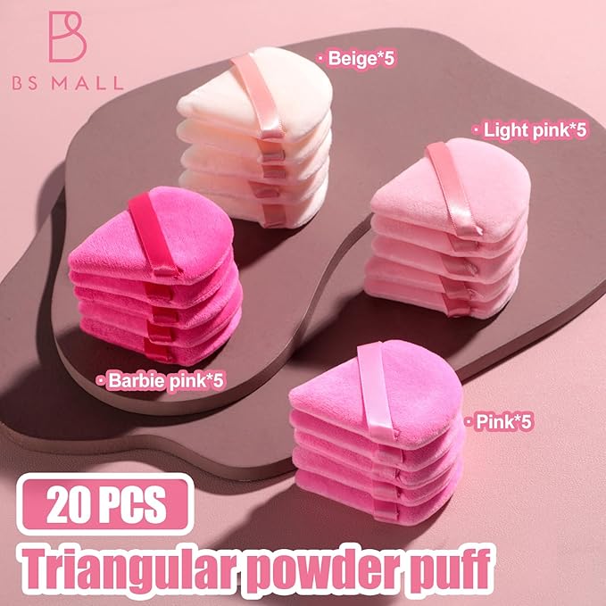 BS-MALL Makeup Sponge Set, Triangle Makeup Blending Sponge Puffs, 20 Pieces, Cosmetic Applicators (Pink)