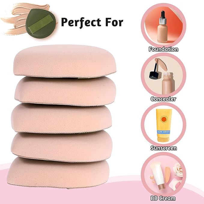 5 PCS Foundation Sponge, Powder Sponge Puff, Korean Makeup Sponges, Cushion Puff for Foundation and Powder, Fluffy Teardrop Latex Foundations Applicator for Liquid Cream Powders