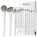 BEILI 12Pcs White Makeup Brush Set, Premium Synthetic Brushes for Foundation, Blending, Eyeshadow, Contour, Blush, and Eyeliner, Luxury Gift-Ready