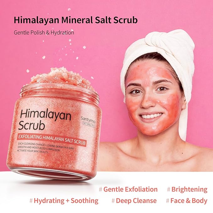 Himalayan Salt Scrub 7 oz for All Body, Natural Exfoliating Body Scrub with Squalane & Aloe Vera, Deeply Moisturizing Face Scrub, Fights Stretch Marks, Fine Lines, Wrinkles, Self Care Gift