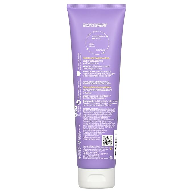 Pacifica Face Wash for Sensitive Skin Facial Cleanser Vegan Ceramide Barrier Repair Extra Gentle for Daily Fragrance Free for Sensitive Skin, Clean Beauty, Vegan & Cruelty-Free Dermatologist Tested