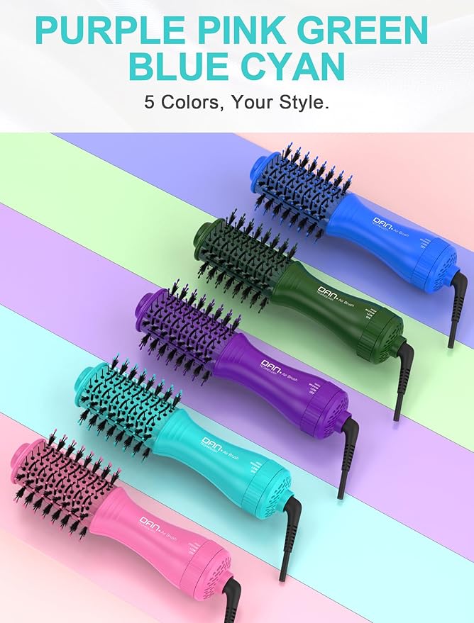 Mini Travel Blow Dryer Brush for Short to Medium Hair, 2 Inch Oval Hot Air Brush with Ceramic Coating, 3 Heat Settings for Smooth, Voluminous Blowouts, 120V(Cyan)