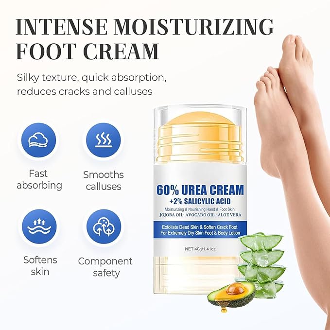 60% Urea Foot Cream Stick for Dry Cracked Feet, Intensive Heel Balm with Salicylic Acid & Tea Tree Oil, Moisturizing Foot Repair Treatment for Callus & Dead Skin, Non-Greasy & Easy to Apply (Style 2)