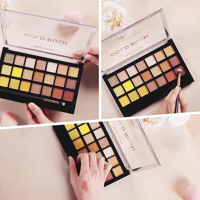 Profusion Cosmetics 21 Shades Gold Rush Eyeshadow Palette and Pro Series Brush for Flawless Eye Look, Get Attractive and Stunning Eye Look with Premium Makeup Kit