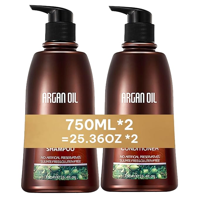 2 Pack Argan Oil Sulfate Free Shampoo and Condtioner Sets with Moisturizing Hair Mask for Dry Damaged,Color-Treated Frizzy Curly Hair,750ML*2