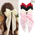 4Pcs Hair Bows, Silky Satin Hair Barrettes For Women, Oversized Long-Tail Hair, Large Bow Metal Spring Clip Temperament Beautiful Hair Accessories For Women Girl（Wine Red, Black, Cream White, Pink）