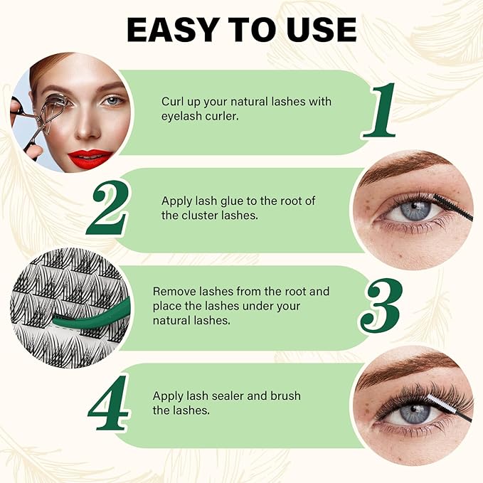 KEYYOU Lash Clusters 144pcs Individual D Curl 14mm Air Touch Cluster Lashes Super Lightweight Soft Wispy Comfortable Easy DIY at Home