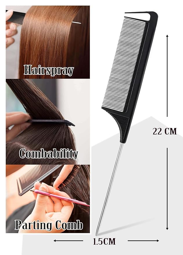 AnWoor 4Pcs Edge Brush Slick Back Hair Stick, Hair Wax Stick for Flyaways, Slick Back Hair Brush for Smoothing Baby Hair, Rat Tail Combs Parting Combs for Braiding Hair, Teasing Brush for Fluffy Hair