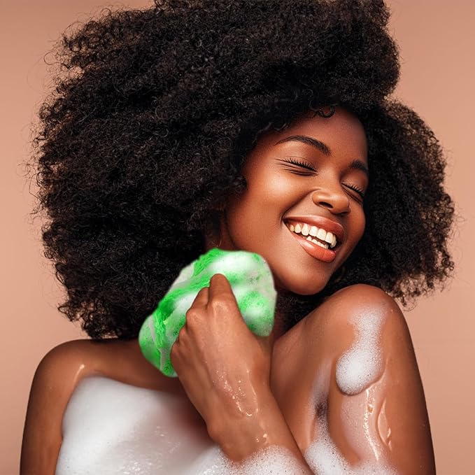 2 Pieces African Net Sponge – Real Authentic Exfoliating Bath Sponges for Silky Smooth Skin, Deep Cleansing Mesh for Full Body, Quick-Drying & Travel-Friendly (Rose Green)