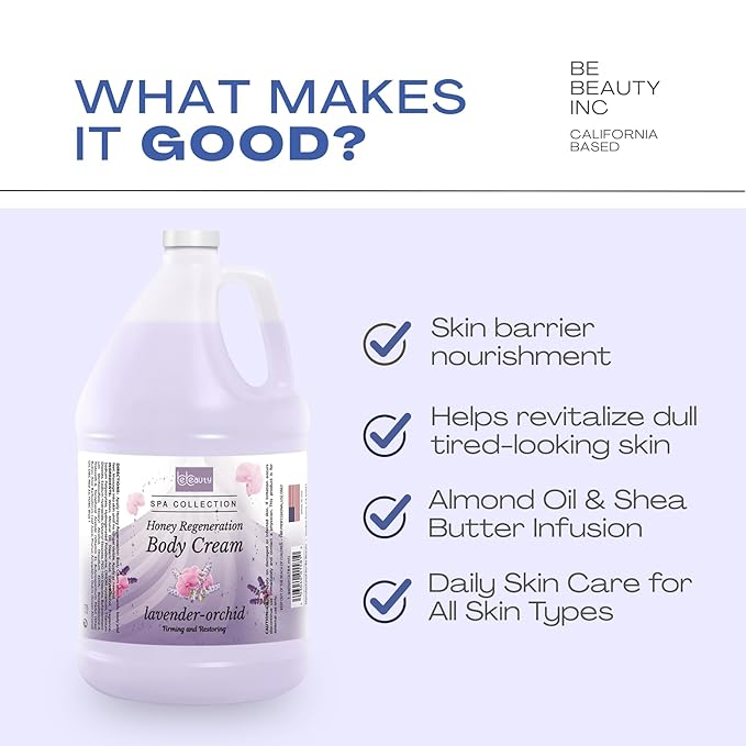 BeBeauty Lavender Orchid Honey Regeneration Body Cream Hydrating & Nourishing Body Lotion for Smooth, Soft, Revitalized Skin 1 Gallon