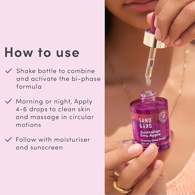 Sand & Sky Vitamin C Serum Hyaluronic Acid Serum Glow Drops - Australian Glow Berries Brightening Face Serum, Fine Line Reducing, Plumping, Dual Phase, 1 fl oz