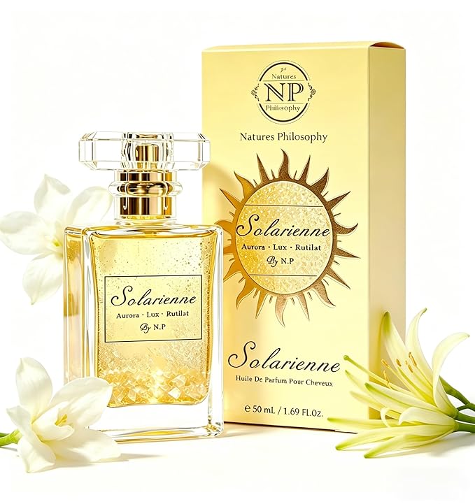 NP NATURES PHILOSOPHY Hair Perfume & Leave-In Hair Serum Spray – Lightweight Anti-Frizz Conditioner, Shine Enhancing Hair Oil Mist for Women, Long-Lasting Fragrance, 1.69 Fl Oz（Solarienne）