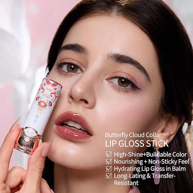 Flower Knows Little Angel Cream Blush and Butterfly Cloud Collar Glossy Lipstick Set,Buildable & Blendable Dewy Makeup,Soft Long-Lasting Cute Make Up(Blush 04 Rose Ashes + Lipstick C07 Red Bean)