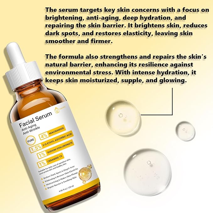 Pure 4% Niacinamide Serum for Acne Treatment for Face & Dark Spots | Brightening Face Serum with 1.5% Vitamin C | 1% Hyaluronic Acid | 1% Ceramide T5 | Made in China (4 fl.oz/120ml) Travel Pack Size