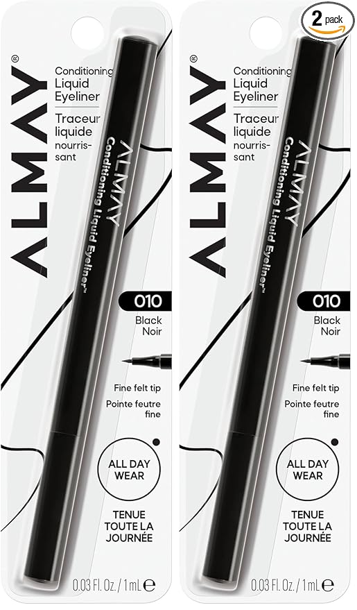Almay Conditioning Liquid Eyeliner, Longwearing, Waterproof, Hydrating, 10 Black, 0.03 fl oz. (Pack of 2)