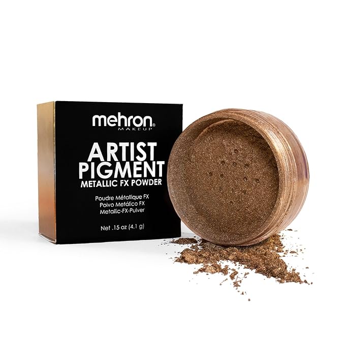 Mehron Makeup Artist Pigment – Metallic FX Powder | Metallic Powder Pigment for Face & Body Paint, Eyeshadow & Eyeliner, Cosplay .15 oz (4.1 g) (Bronze) | Made in the USA