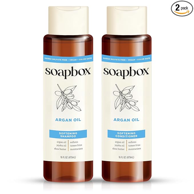 Soapbox Argan Oil & Vanilla Shampoo & Conditioner Set, Leaves Hair Smooth & Controls Frizz - Clean Ingredients Free of Harsh Chemicals, Sulfates, Parabens & Silicones - 16 oz Each