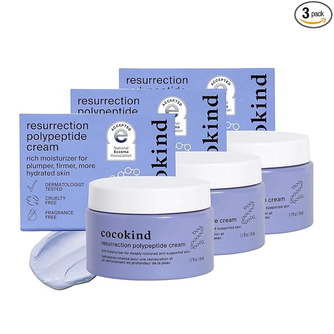 Cocokind Resurrection Polypeptide Cream, Hydrating Face Moisturizer with Peptides and Squalane, Anti Aging Skin Barrier Repair Cream for Dry Skin (1.7 Fl Oz, 3 Pack)