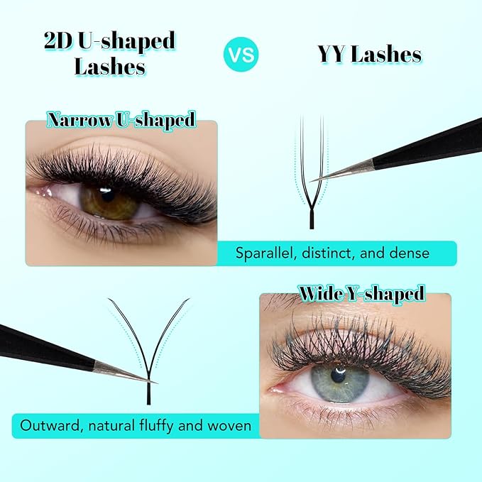 VAVALASH U Lash Extensions C Curl 0.07mm 2D UU Lash Fans Eyelash Extension U Shaped Natural Wispy Volume Lashes Extension Soft Matte Black Lashes (UU-0.07-C-15mm)