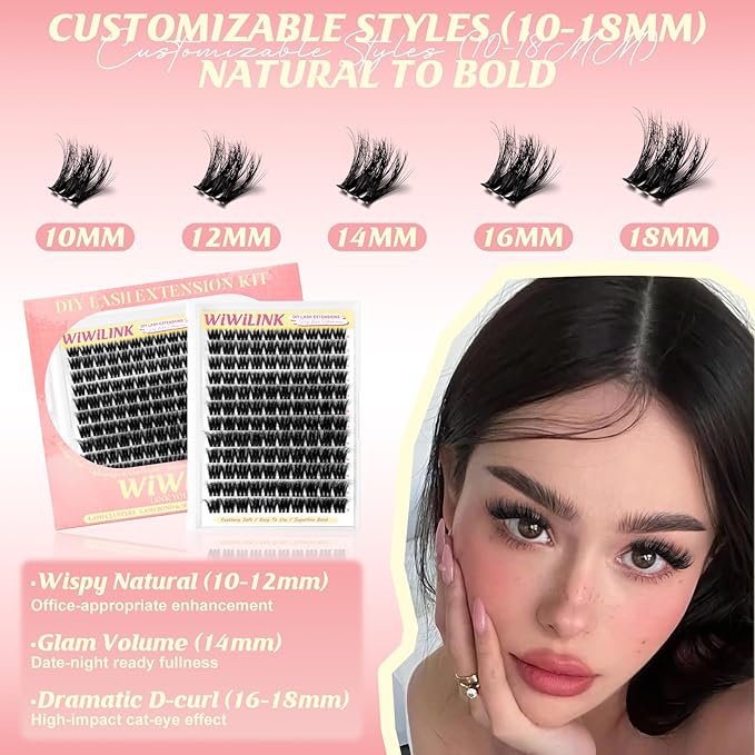 Volume Bomb Lash Clusters Kit 3D Layered Cluster Eyelash Extensions 10-18mm Fluffy Curl Eyelash Clusters 0.3mm Thin & Invisible Band Wispy DIY Individual Lashes Kit for Beginners