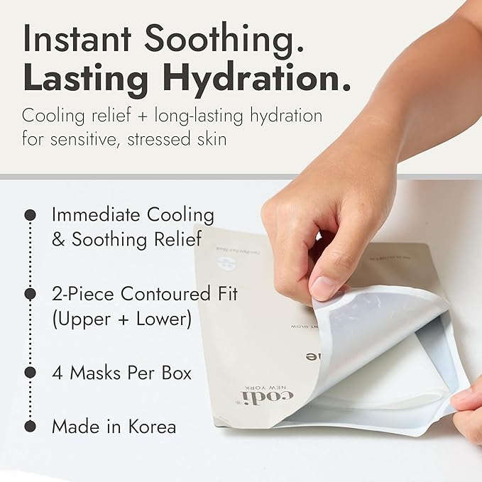 Collagen Gel Mask, Hydrogel for Reducing Redness, Sunburn & After Sun Care, Hydration, Soothing, Moisturizing, Made in Korea, 4 Sheets (Hydro Soothe)