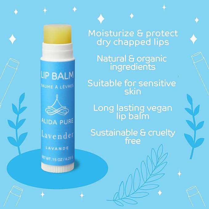 Lavender Lip Balm, Cruelty Free, Vegan, Beeswax Free, with Organic Jojoba and Avocado Oil, Vitamin E, Natural Moisturizer for Dry, Chapped, or Cracked Lips, 3 Tube Set