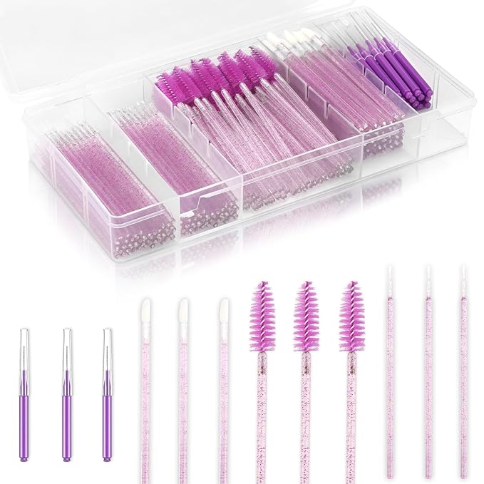 230 Pcs Brow Lamination Supplies with Plastic Box Crystal Purple Micro Eyebrow Brush Spoolies Disposable Lip Applicators Eyelash Brush Mascara Wands Micro Swabs Brow Lamination Kit for DIY Eyelash