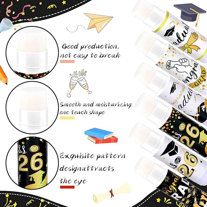36 Pcs 2026 Graduation Gift Bulk Lip Balms Class of Graduation Party Favors Chapstick Holder Keychain and Lip Balms Set for Students Dry Chapped Lips Classmates Graduation Party