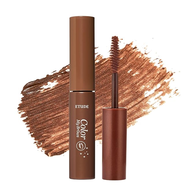 ETUDE Color My Brows, Brow Mascara, 3D Natural Coloring, Beeswax & Carnauba Wax, Moisturizing Brow Care, Eyebrow tint, Soft Gel Texture, Korean Makeup, Beauty, Red Brown (0.152 Fl Oz)