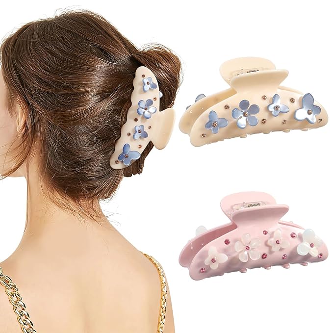 HAIMEIKANG 2 PCs Acrylic Bow Hair Claw Clips for Women - Cute Banana Non-Slip Strong Hold Barrettes Y2K Hair Clips for Thick Thin Hair