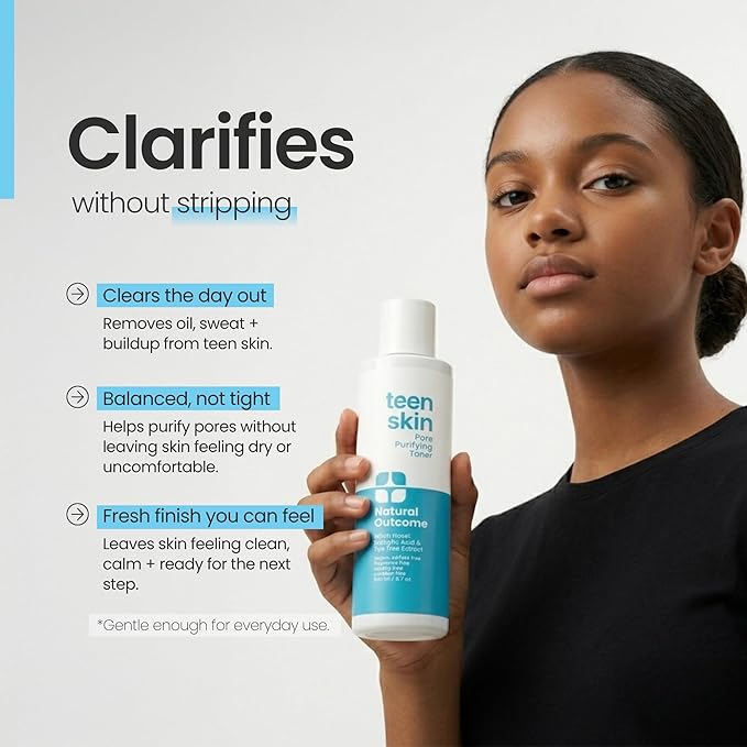 Acne Clarifying Face Toner for Teens by Natural Outcome Skin Care - Salicylic Acid Facial Astringent to Clear Acne & Purify Pores - Fragrance Free, Alcohol Free 6.7 oz