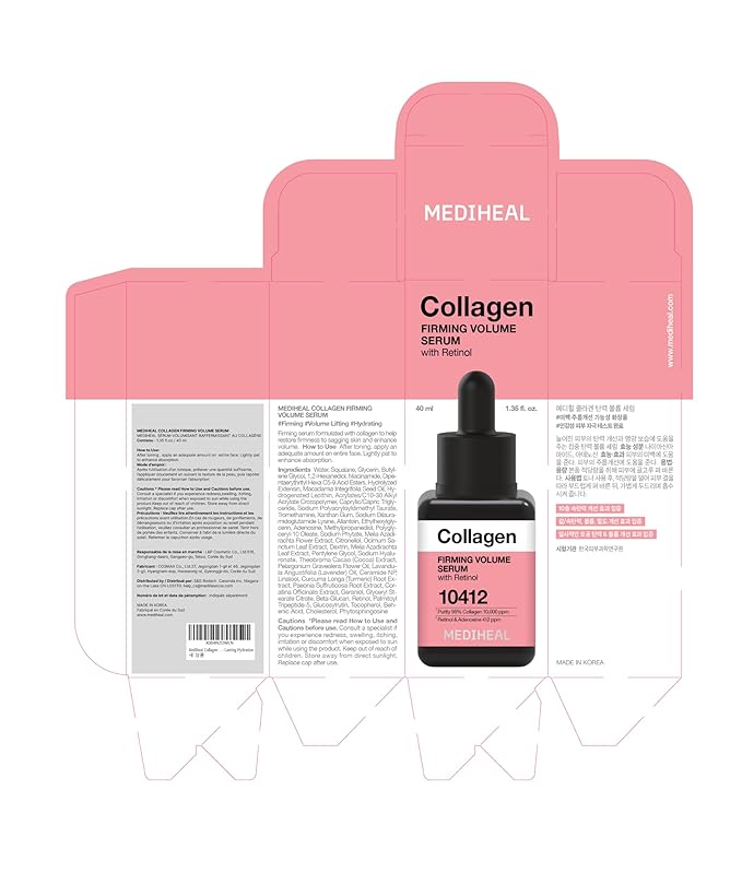 Mediheal Firming Volume Serum with Retinol 1.35 fl oz - Face Serum for Korean Glass Skin Look, Anti-Wrinkle, Pore Care & Long-Lasting Hydration
