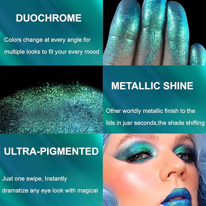 Afflano Single Green Eyeshadow Shimmery, Highly Pigmented Multichrome Eye shadow Color Changing, Sparkle Forest Green Glitter Eyeshadow Palette, Holographic Emerald Chrome Eye Shadow for Eye Makeup