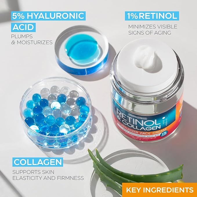Retinol Cream for Face 2-Pack – Anti-Aging Moisturizer with Hyaluronic Acid & Collagen, Day & Night Face Cream for Wrinkles & Fine Lines, 3.7 Oz (Pack of 2)