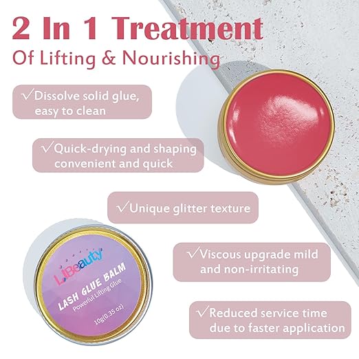 Libeauty Lash Lift Balm Lash Lift Glue Adhesive Strong Sticky Fruit Flavor Eyelash & Eyebrow Perm Glue Balm Brow Lamination Gel (Red Strawberry, 10g/0.35oz)