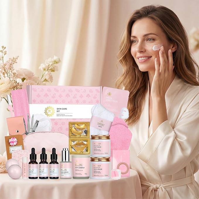 30pcs Mothers Day Gift, Rose Facial Skin Care Set for Women, Gifts for Women, Spa Gifts Basket Set, Face Cream, Serum, Shower Accessories, Bath and Body & Facial Kit, Birthday, Christmas, Valentine's