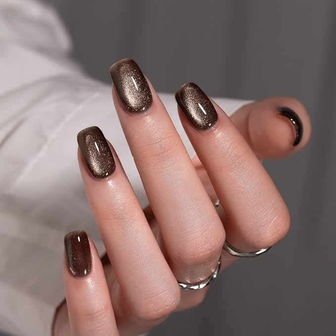 MAYCHAO 15ML Cat Eye Gel Nail Polish 1Pc Brown Black Gel Polish Soak off Holographic Magnetic Nail Polish for Nail Art Manicure Salon DIY at Home, 0.5 OZ