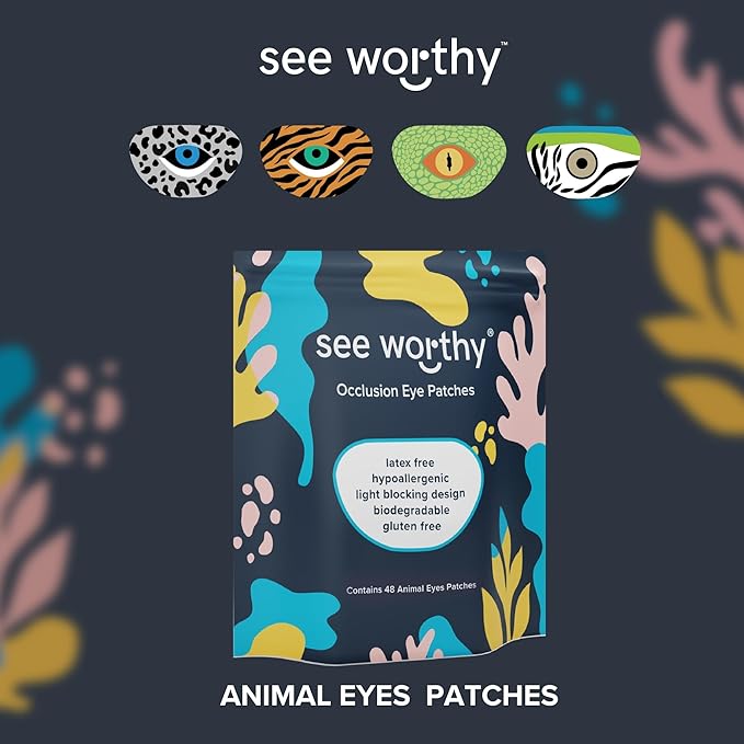 Adhesive Eyepatch for Kids & Adult - As Seen on Shark Tank - Kids Breathable, Comfortable Animal Eyepatch for Lazy Eye - Amblyopia & Sensitive Skin Medical Eye Patches - 48 Patches by See Worthy