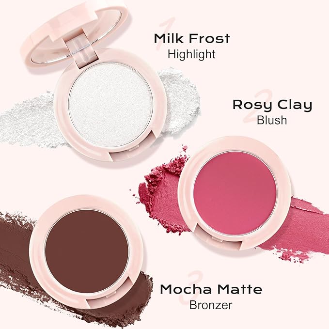 Color Nymph All in One Contour Palette with Blush & Highlighter, 3-in-1 Ultra-Smoothy Powder Palette with Mirror, Travel-Friendly Makeup Palette, Vegan & Cruelty-Free - Sunset Kiss