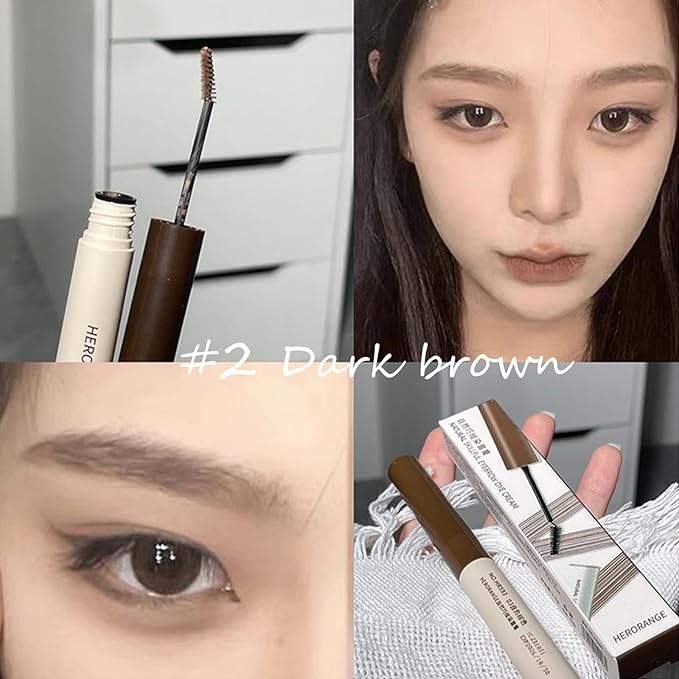 2 Pcs Tinted Eyebrow Cream, Ultra-Fine Brush Tinted Brow Gel, Waterproof Smudgeproof Eyebrow Mascara, Long Wear, Natural Brow Makeup without Clumping（Dark Brown + Cold Grey）