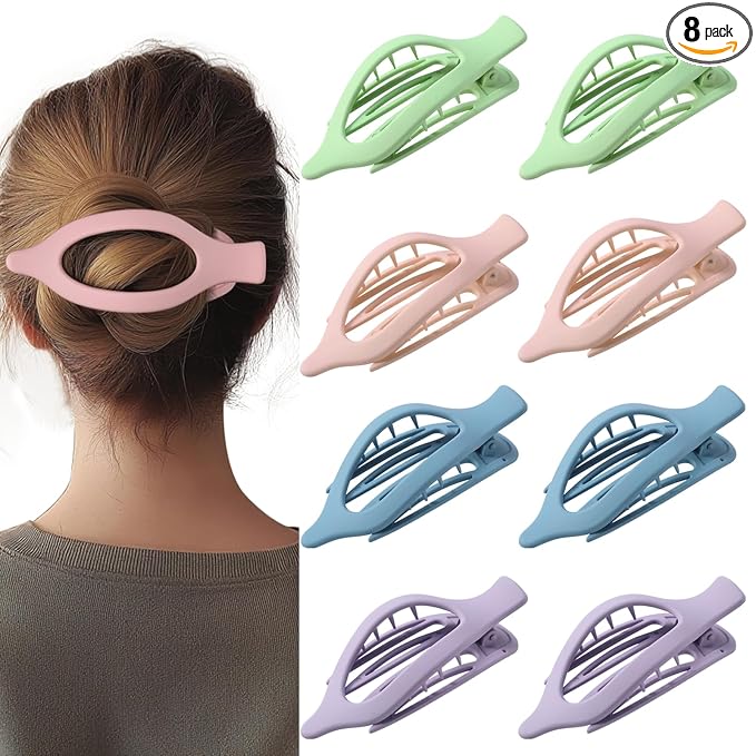 8 Pack Pastel Flat Hair Clips for Girls – Cute Matte Claw Clips in Pink, Blue, Green, Purple, Soft Color Aesthetic Hair Accessories, Non-Slip Barrettes Gift for Teen or Preppy Style