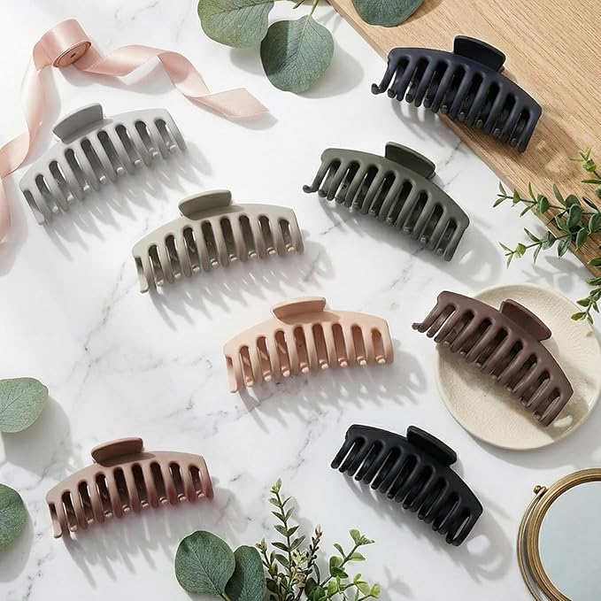 TOCESS Hair Claw Clips for Women – Large Clips for Thin Thick Hair Big Neutral Claw for Curly Hair Matte Nonslip Strong Hold 4.33 Inch Jumbo Claws Jaw Set (8 Pcs)