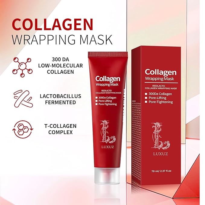 Luxuz Korean Collagen Wrapping & Infusion Peel-Off Mask – Hydrating, Firming, Pore Tightening & Elasticity Boost – Korean Glass Skin Glow – Anti-Aging Collagen Face Mask 70ml
